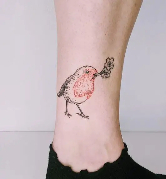 Robin Bird and Forget Me Not Ankle Tattoo