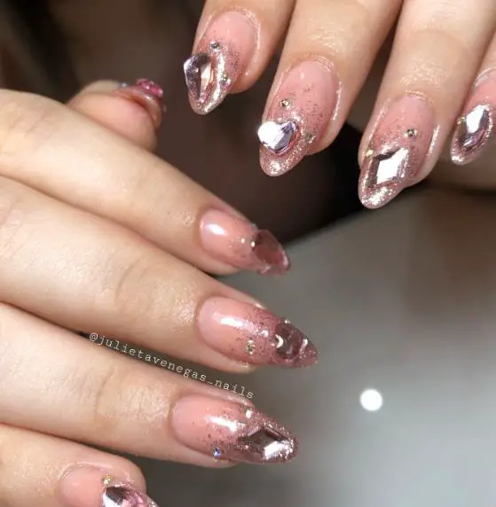 Rose Gold Almond Nails with Stones