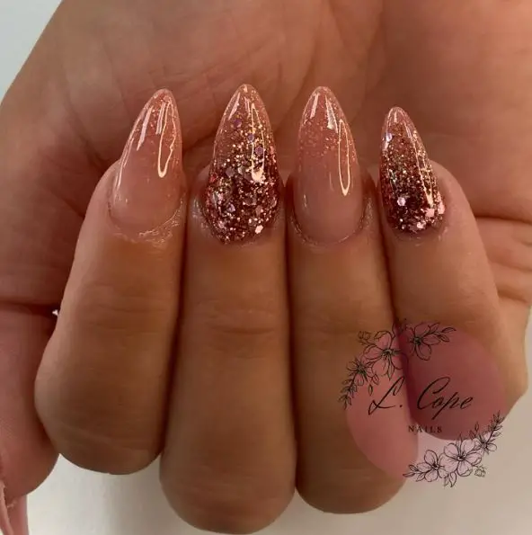 Rose Gold Glitter Marble Nails