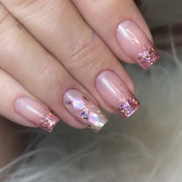 Rose Gold Glittery Gel Nails