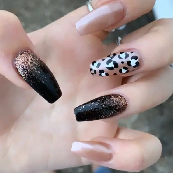 Rose Gold and Leopard Print Nail Art