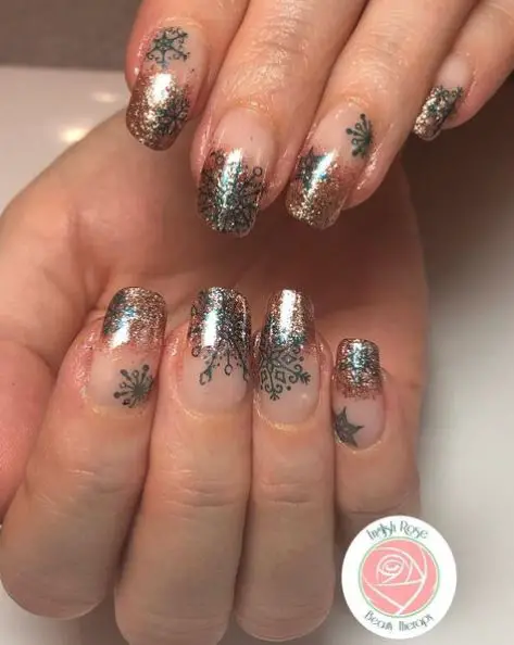 Rose Gold and Navy Christmas sparkles Nail Art