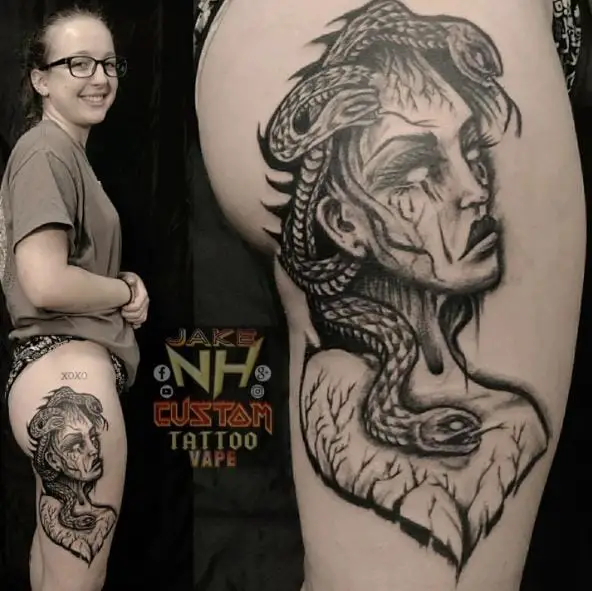 Sad Face Snake Haired Medusa Tattoo