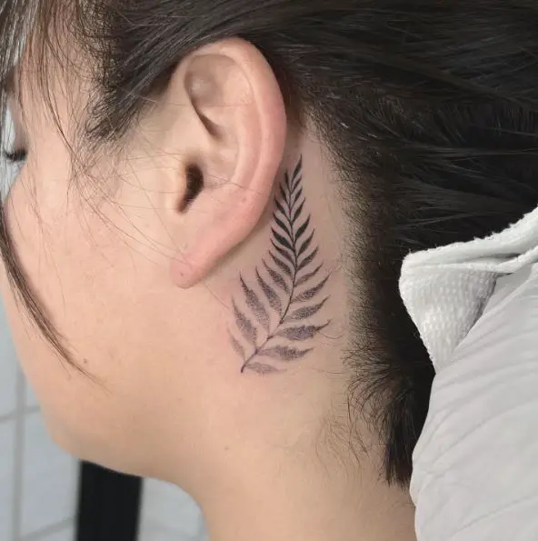 Simple Fern Leaves Tattoo Behind the Ear