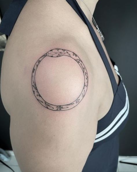 Simple Floral Ouroboros Arm Tattoo