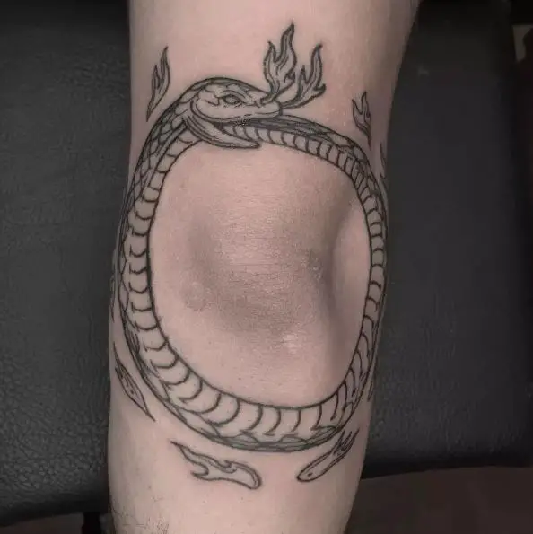 Sketch Style Fire Snake Ouroboros Tattoo