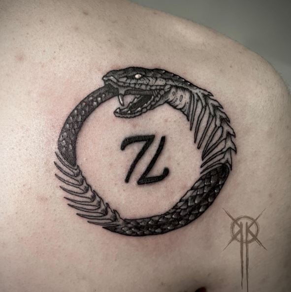 Skeleton Snake Ouroboros Tattoo Piece