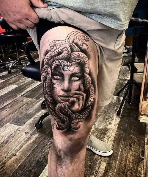 Sketch Style Medusa Thigh Tattoo