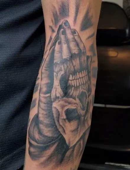 Skull Praying Hands Sleeve Tattoo