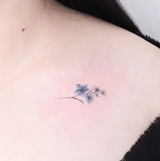 Small Forget-Me-Not Flower Collorbone Tattoo