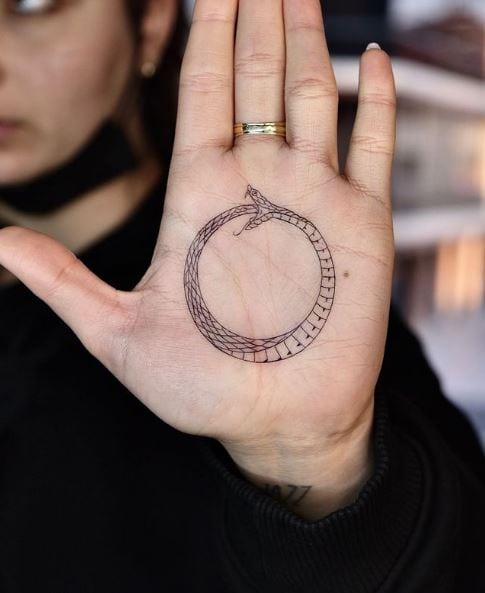 Small Snake Ouroboros Palm Tattoo