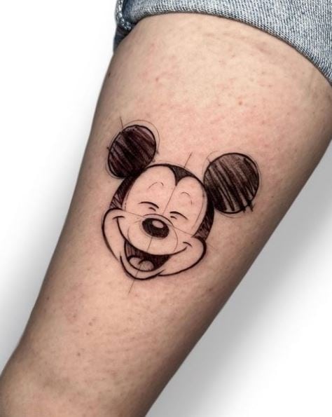 Smiling Mickey Mouse Head Tattoo