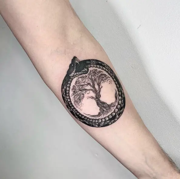Snake Ouroboros and Yggdrasil Tattoo