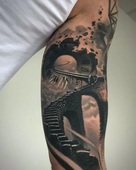 Stairway to Eternity with Roman Number Clock Tattoo Piece