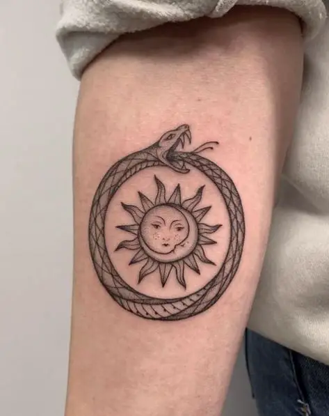 Sun and Moon Ouroboros Tattoo