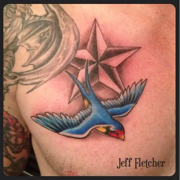 Swallow and Nautical Star Tattoo Piece