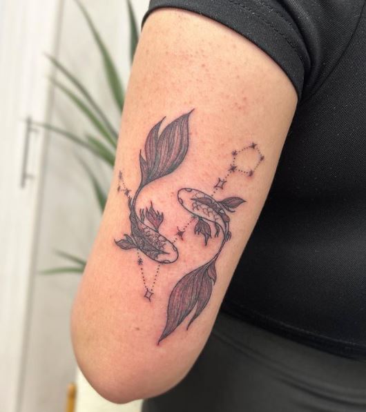 Swimming Fish and Pisces Constellation Tattoo