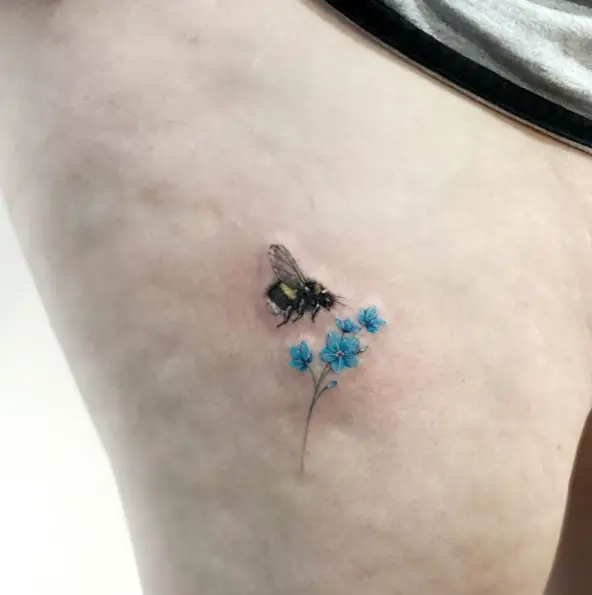 Tiny Bee and Forgot Me Nots Tattoo