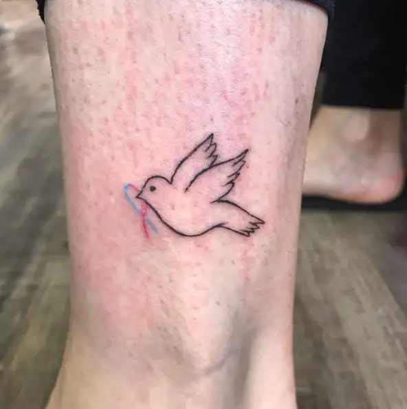 Tiny Bird and Miscarriage Ribbon Tattoo