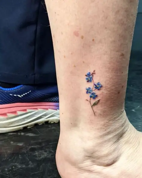 Tiny Blue Forget Me Not Ankle Tattoo