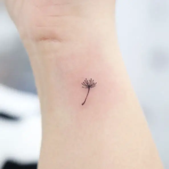 Tiny Dandelion Plant Wrist Tattoo