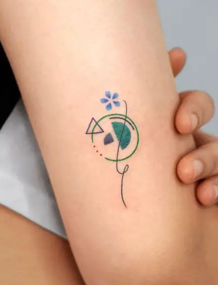 Tiny Forget-Me-Not Flower with Geometric Shapes Tattoo