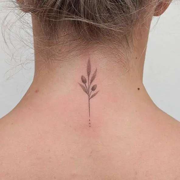 Tiny Olive Branch Neck Tattoo