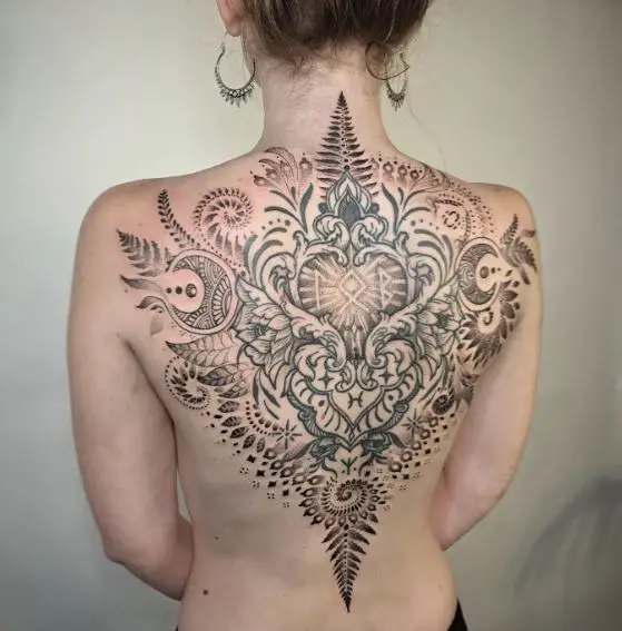 Traditional Back Fern Leaf Tattoo