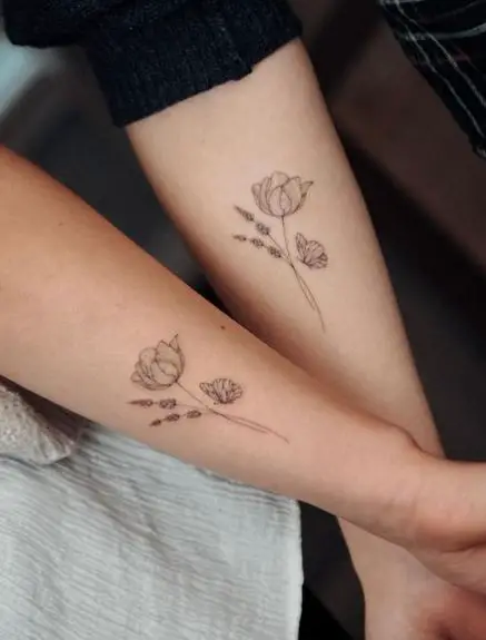 Tulip and Forget Me Not with Butterfly Tattoo
