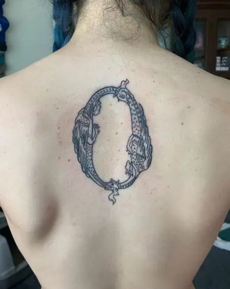 Twin Dragon Ouroboros Back Tattoo