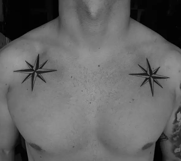 Twin Nautical Stars Collarbone Tattoo