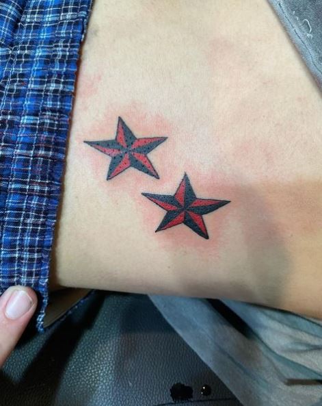 Twin Red Nautical Stars Tattoo