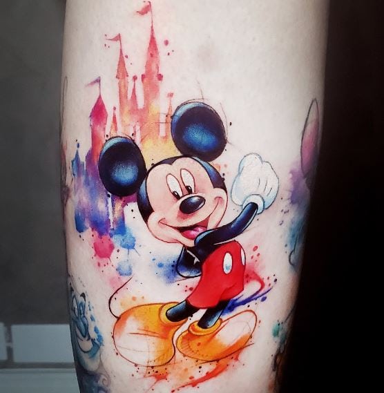 Water Colored Mickey Mouse Tattoo Piece