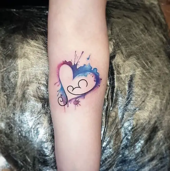 Watercolored Heart Shaped Miscarriage Tattoo