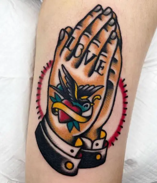 With Love Praying Hands Tattoo Piece