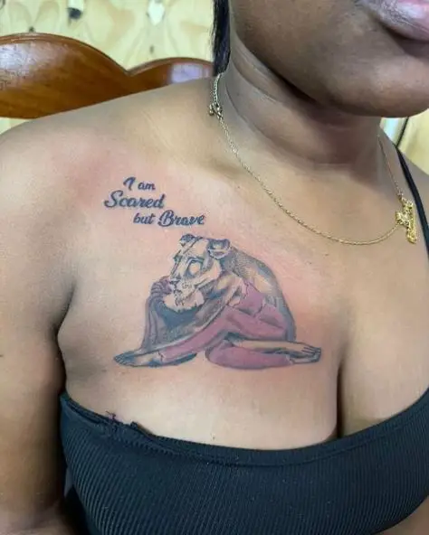 Woman and Lioness Sketch Style Breast Tattoo