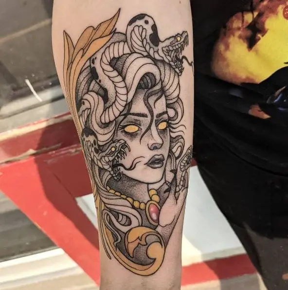 Yellow Eye Demon Medusa Tattoo