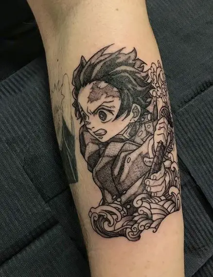 Grey Demon Slayer Tanjiro Forearm Tattoo
