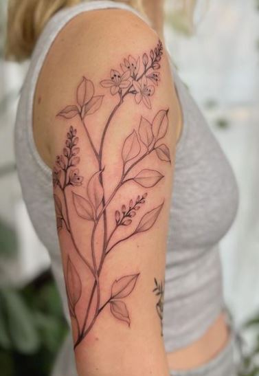 Black and Grey Floral Arm Sleeve Tattoo