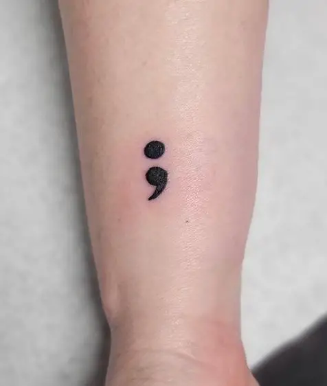 Black Minimalistic Semicolon Wrist Tattoo