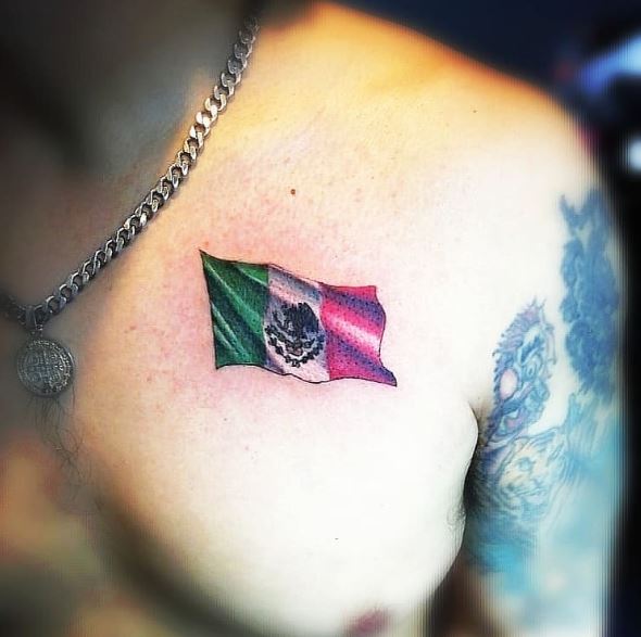 Colored Mexican Flag Chest Tattoo