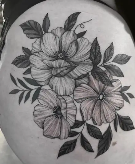 Black and Grey Shaded Flowers Butt Tattoo