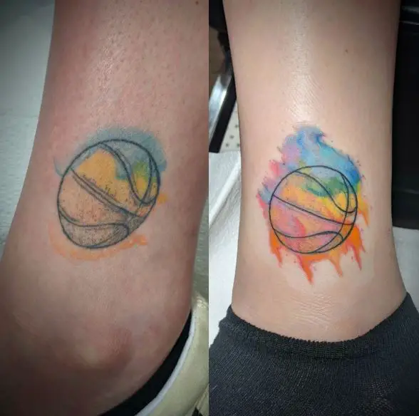Colored Minimalistic Basketball Ankle Tattoo