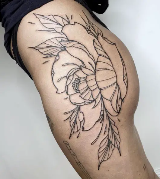 Black Flower Butt Tattoo