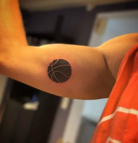 Black Inked Basketball Biceps Tattoo