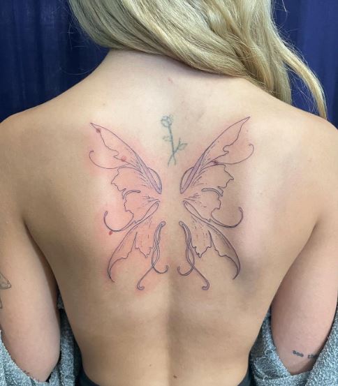 Flower and Fairy Wings Back Tattoo