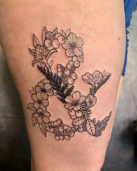 Floral Ampersand Thigh Tattoo