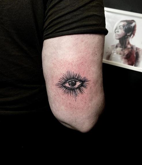 Minimalistic All Seeing Eye Elbow Tattoo