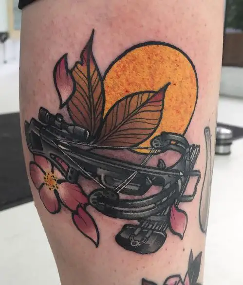 Flower and Hunting Bow Arm Tattoo