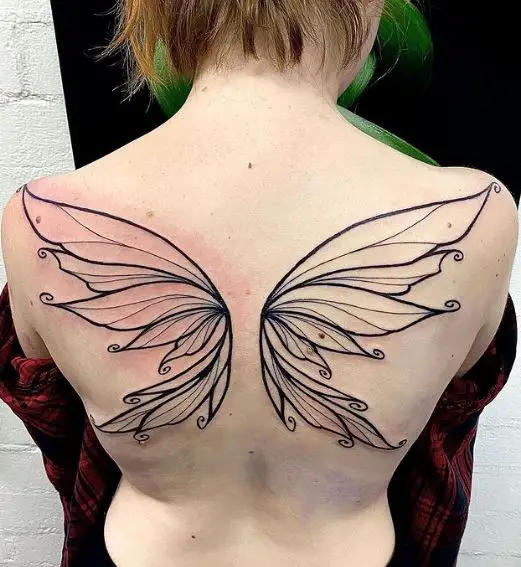 Black and White Fairy Wings Back Tattoo